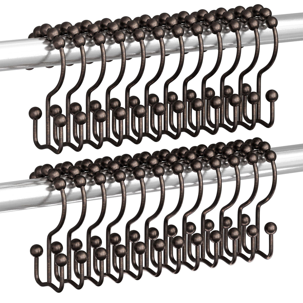 Titanker Shower Curtain Hooks Rings, Rust-Resistant Metal Double Glide Shower Hooks for Bathroom Shower Rods Curtains, Set of 12 Hooks - Bronze