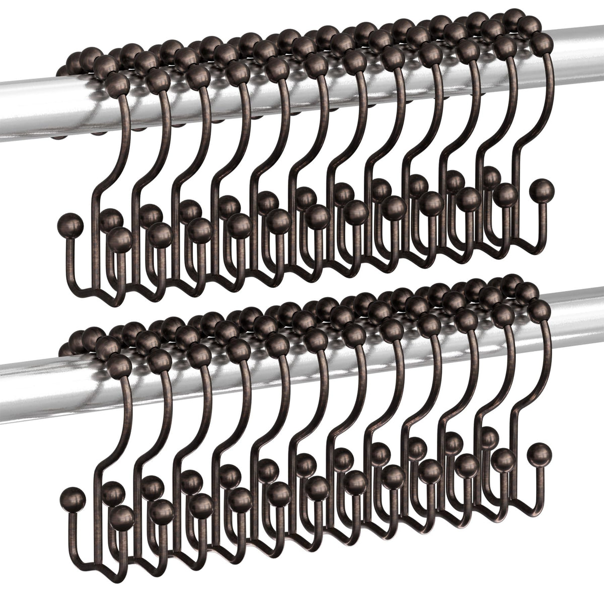 Titanker Shower Curtain Hooks Rings, Rust-Resistant Metal Double Glide Shower Hooks for Bathroom Shower Rods Curtains, Set of 12 Hooks - Bronze
