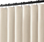 MIULEE 72 x 90 Extra Long Linen Shower Curtain Cream Beige 12 Metal Hooks