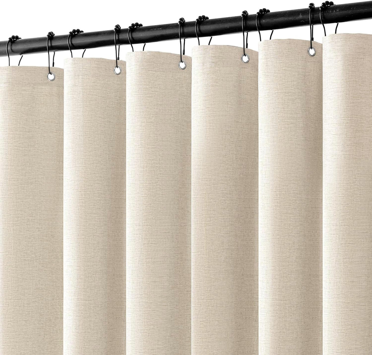 MIULEE 72 x 90 Extra Long Linen Shower Curtain Cream Beige 12 Metal Hooks
