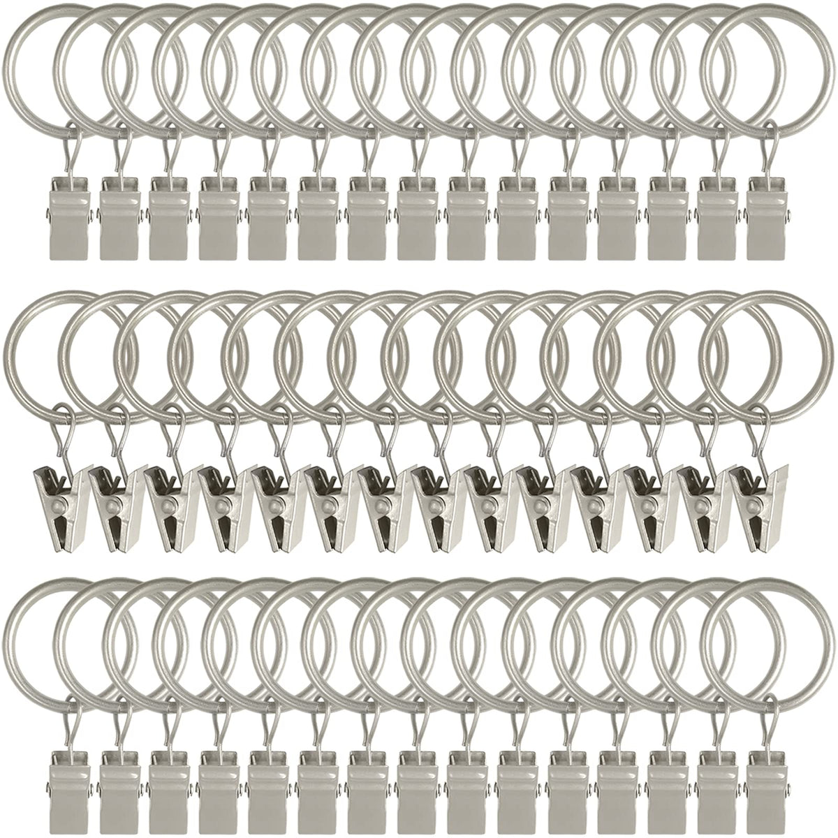 40 Pack Curtain Rings with Clips, Drapery Clips with Rings, Drapes Rings 1.26 in Interior Diameter, Fits up to 1 in Curtain Rod, Black