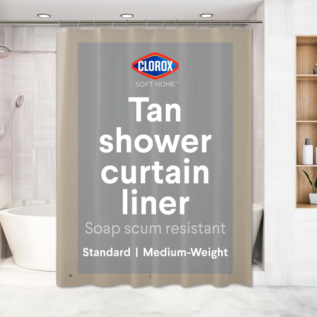 Clorox Shower Curtain Liner & Hooks, Premium Lightweight Flexible Waterproof 4g PEVA for Bathroom with Weighted Magnets, Standard Size 70" x 72", Frosty 1 Pack