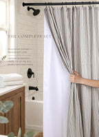Farmhouse Striped Shower Curtain - 72x84 Inches, Linen Blend Fabric, Breathable & Machine Washable, Rustic Black for Bathroom Decor (Hooks/Liner Not Included)