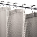 AmazerBath Short Shower Curtain 72x65 Inches, White Shower Curtain Waffle Textured, Heavy Duty 240GSM, Fabric Shower Curtain, Hotel Quality Bathroom Shower Curtains, Thick and Heavy
