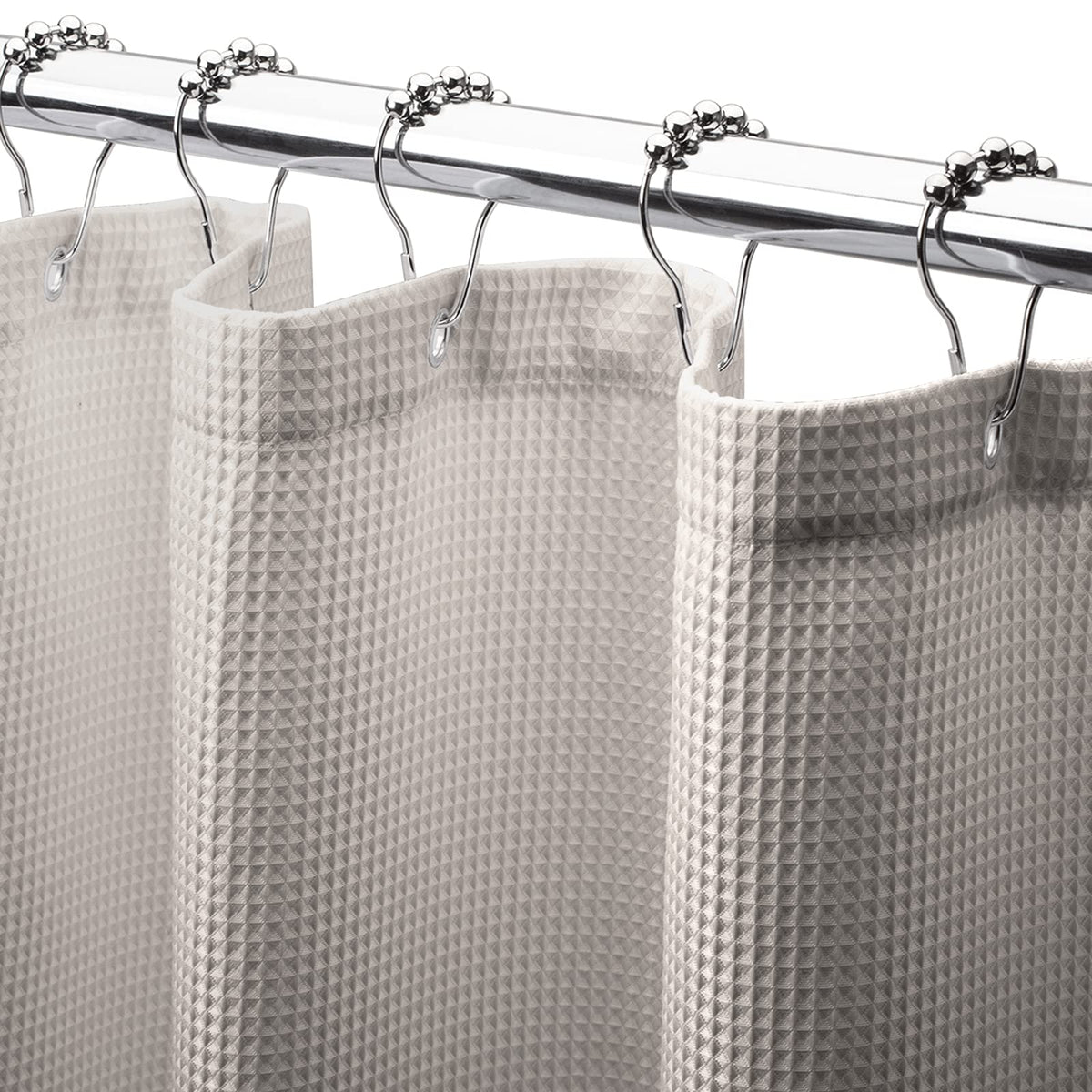 AmazerBath Short Shower Curtain 72x65 Inches, White Shower Curtain Waffle Textured, Heavy Duty 240GSM, Fabric Shower Curtain, Hotel Quality Bathroom Shower Curtains, Thick and Heavy