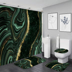 Nkzply 4 Pcs Black Marble Shower Curtain Sets with Rugs Gold Bathroom Set