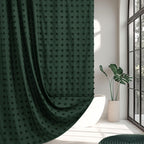 Extra Long Green Boho Shower Curtain Woven Fabric Cute 84 Inch Shower Curtain, 72 x 84 Tufted Pleat Floral Puffs Textured Modern Farmhouse Minimalist Shower Curtain Set with Hooks for Bathroom