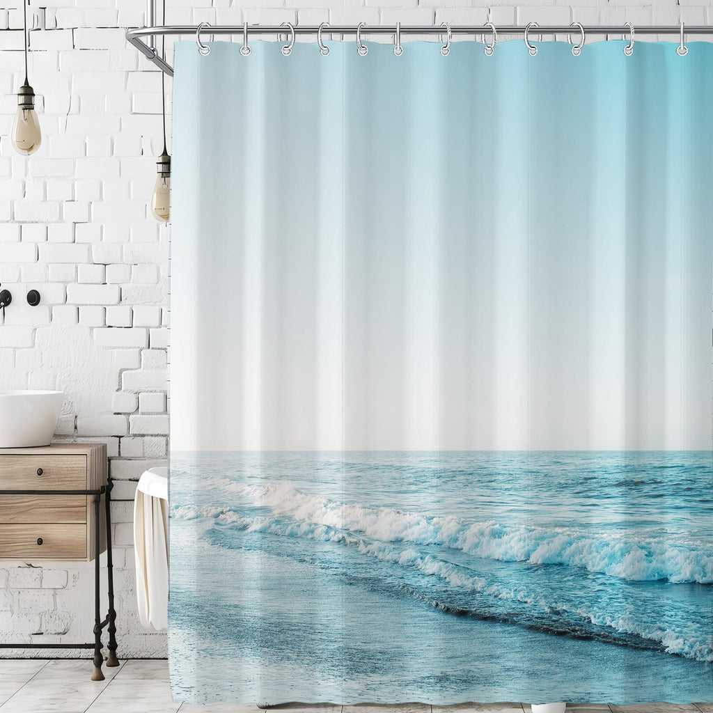 Ocean Beach Coastal Nautical Summer Sunset Shower Curtain for Bathroom 72W*72H Inch Seaside Seacoast Beachy Waves Bathtub Decor Seascape Neutral Cool Waterproof Polyester Fabric Set with 12 Hooks