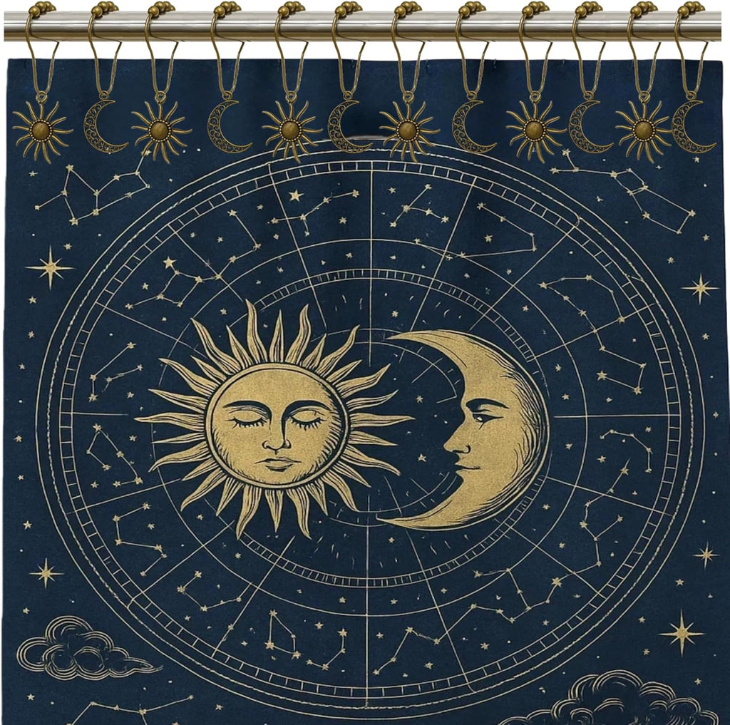 Celestial Shower Curtain Hooks 12 Pack of Sun and Moon Decor Theme Comes with a Bronze Shower Curtain Hooks for Celestial Boho Goth Witchy Shower Curtain (12)