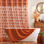 TUDECO Lace Brown Shower Curtain with Attached Valance, 72 x 72 Inch
