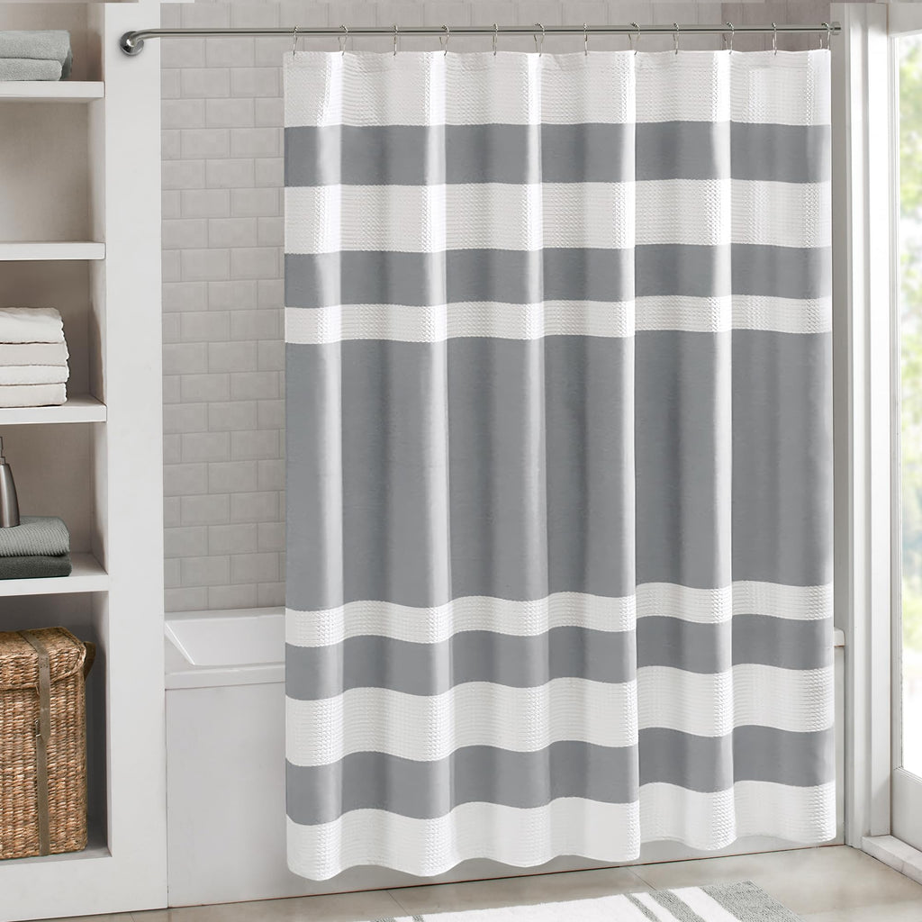 Madison Park Spa Waffle Shower Curtain for Bathroom, 72 x 72, Grey