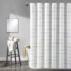 Lush Decor Ombre Stripe Yarn Dyed Cotton Shower Curtain, 72" W x 72" L, Navy & Multi - Fabric Shower Curtains - Striped Bathroom Curtain - Farmhouse & Coastal Decor