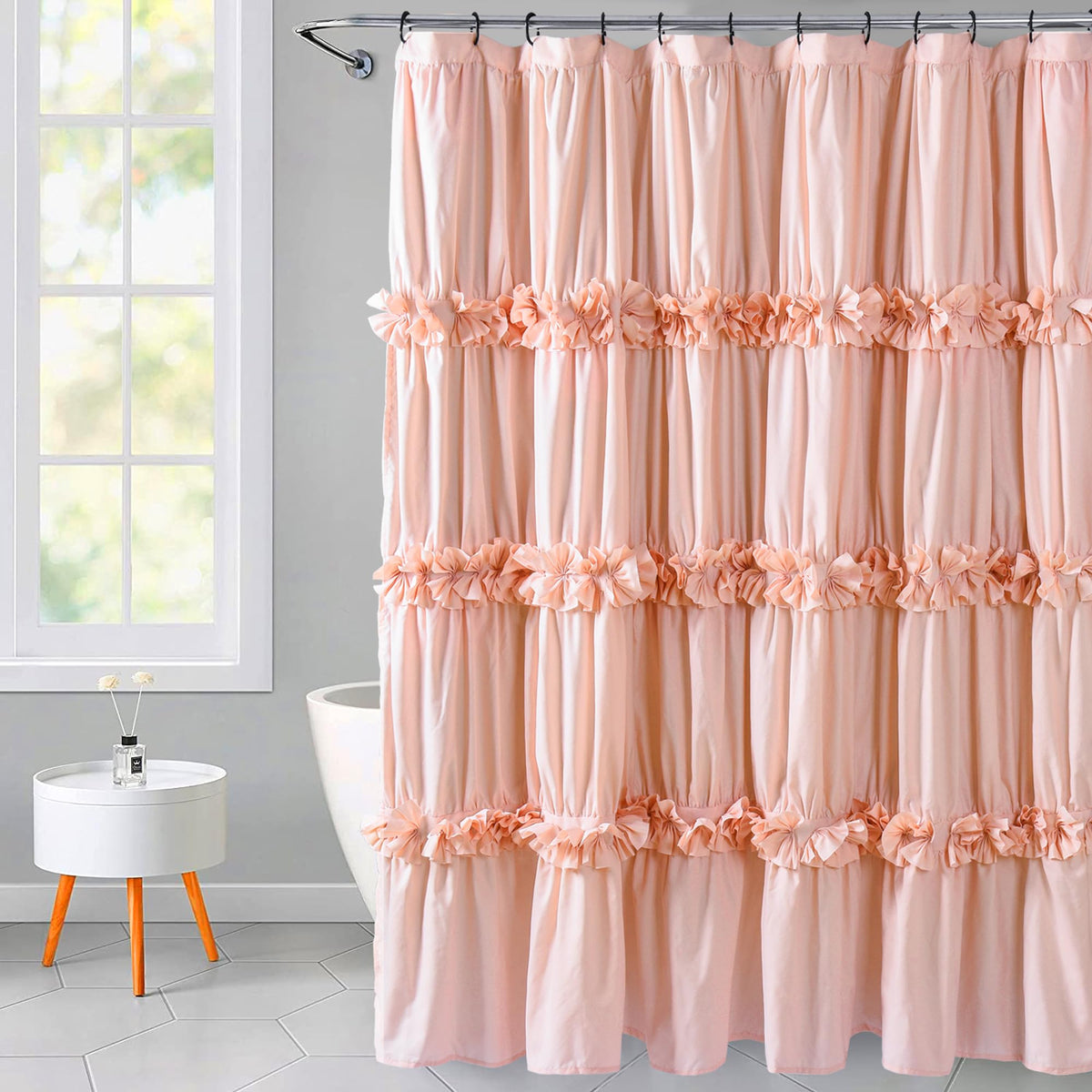 Homechoice Decor Camel Ruffle Shower Curtain 72" W x 72" H