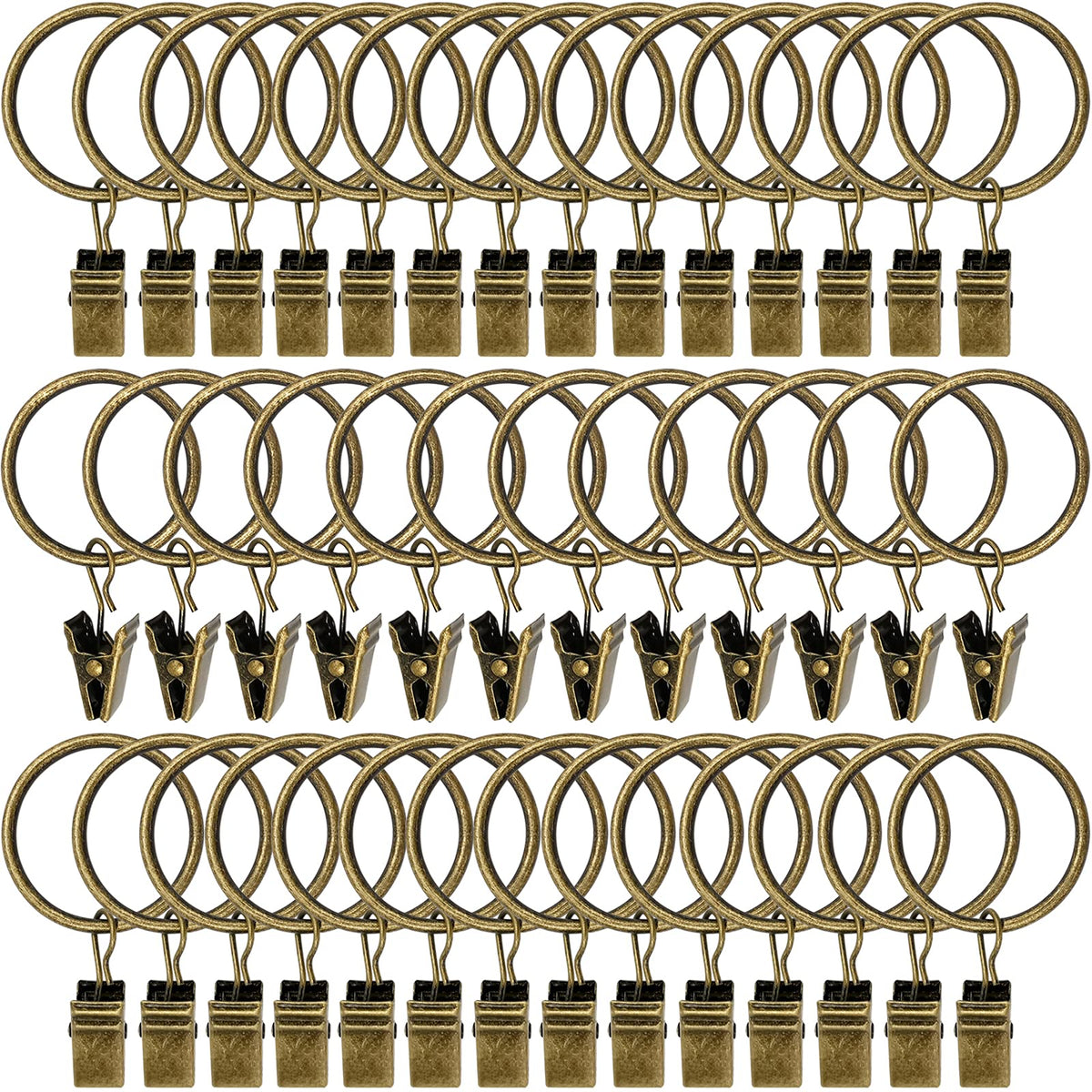 40 Pack Curtain Rings with Clips, Drapery Clips with Rings, Drapes Rings 1.26 in Interior Diameter, Fits up to 1 in Curtain Rod, Black