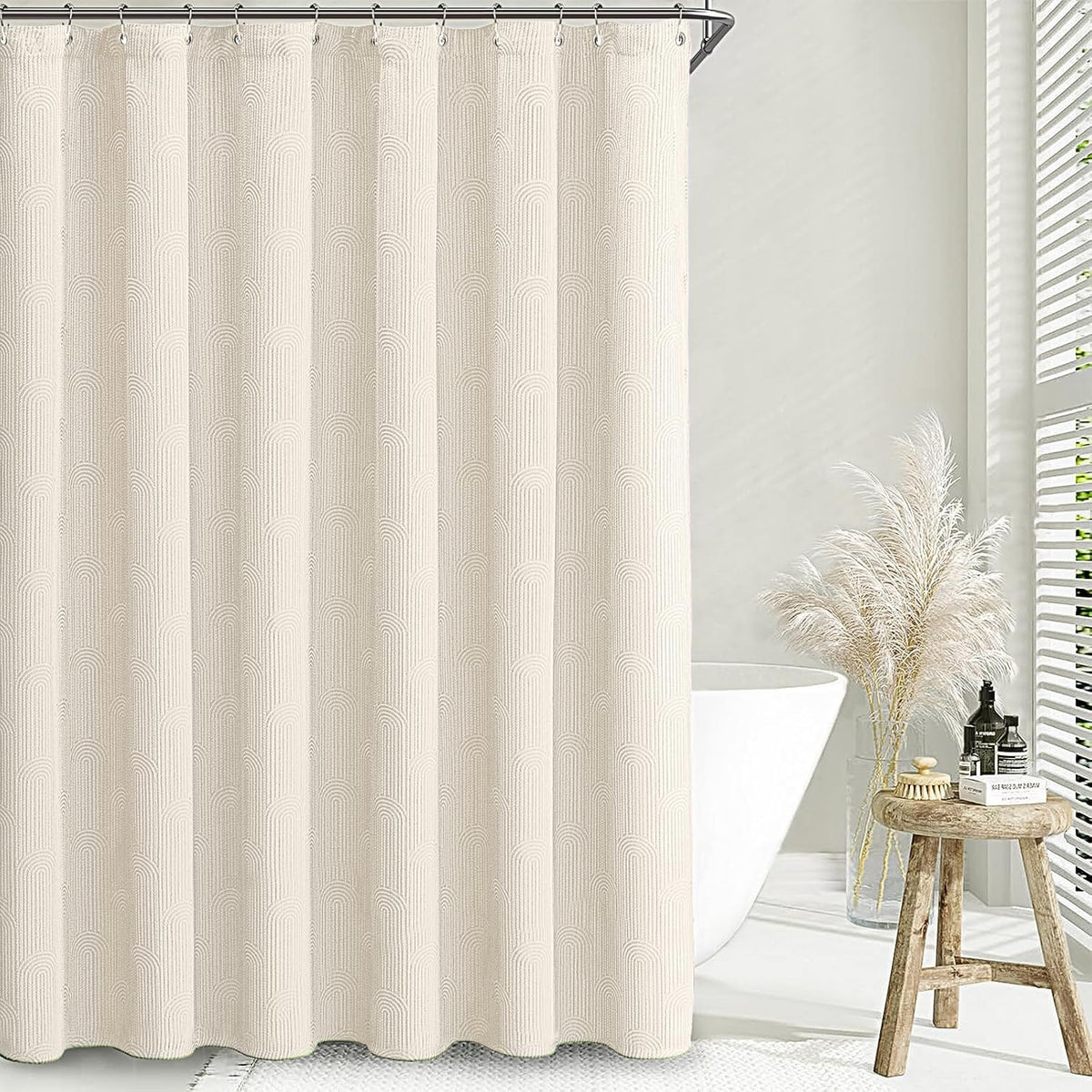 Ivory Boho Cotton Shower Curtain Arch,72" W x 72" L