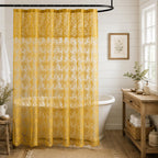 TUDECO Lace Brown Shower Curtain with Attached Valance, 72 x 72 Inch
