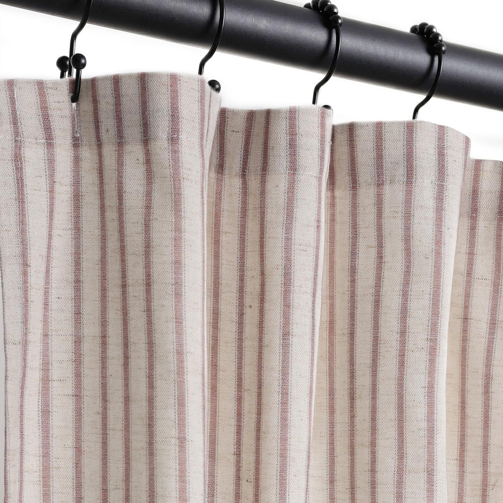 Farmhouse Striped Shower Curtain - 72x84 Inches, Linen Blend Fabric, Breathable & Machine Washable, Rustic Black for Bathroom Decor (Hooks/Liner Not Included)