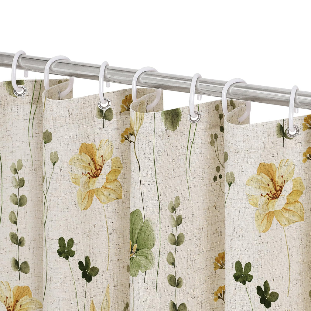 Gibelle Blue Yellow Watercolor Floral Fabric Shower Curtain, 72x72