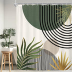 KOMLLEX Mid Century Green Boho Shower Curtain, Abstract Modern Shower Curtains for Bathroom, Plant Botanical Minimalist Leaf Arch Sun Fabric Liner Waterproof Polyester 12 Pack Hooks 60Wx72L Inches