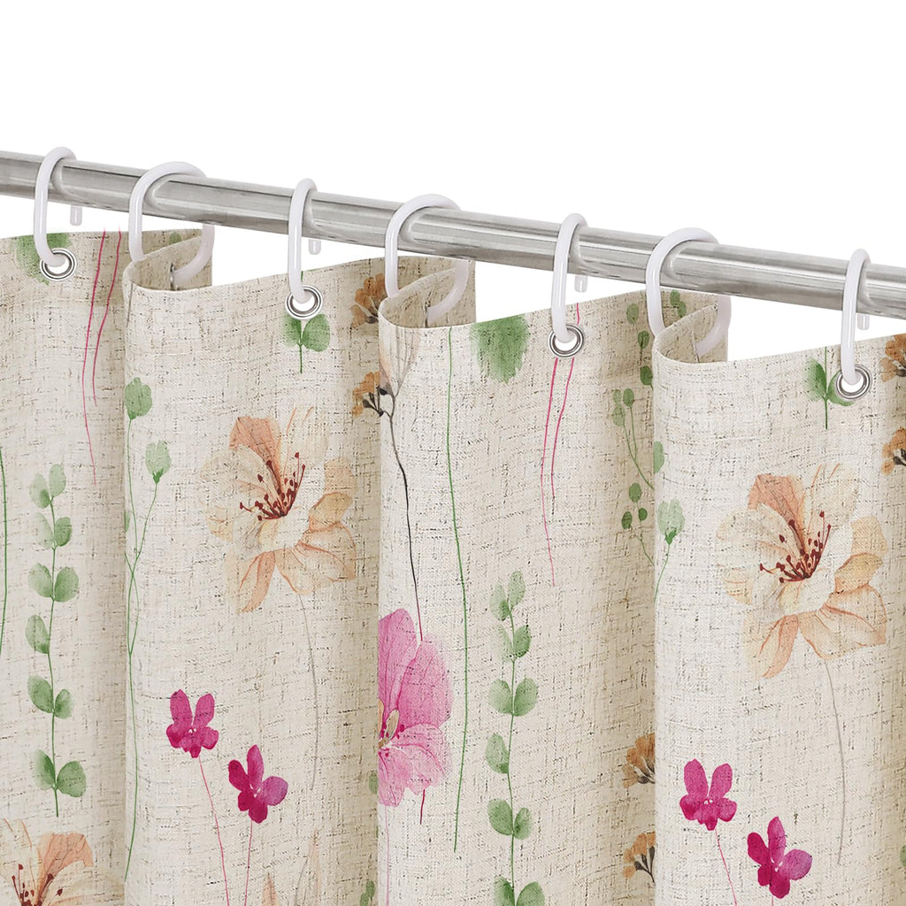Gibelle Blue Yellow Watercolor Floral Fabric Shower Curtain, 72x72