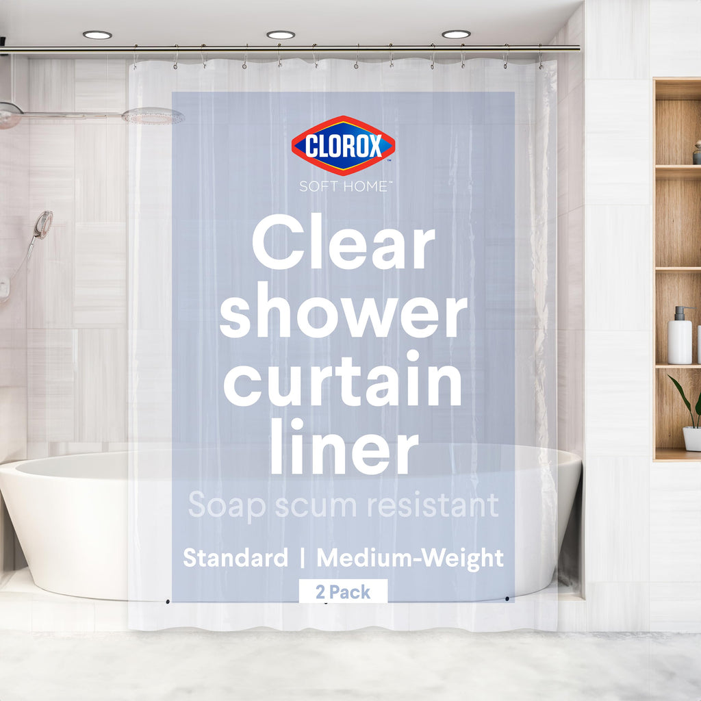 Clorox Shower Curtain Liner & Hooks, Premium Lightweight Flexible Waterproof 4g PEVA for Bathroom with Weighted Magnets, Standard Size 70" x 72", Frosty 1 Pack
