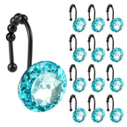 Sunlit Round Rhinestone Shower Curtain Hooks with Glide Balls, 12 Pack