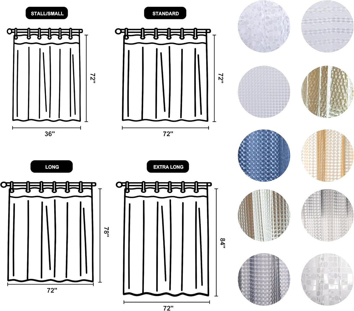 NTBAY EVA Shower Curtain Liner, 72 x 72, 6 Gauge, Clear Water Cube