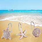 Decorative Shower Curtain Hooks,12Pcs Seashell Turtles Shower Curtain Rings
