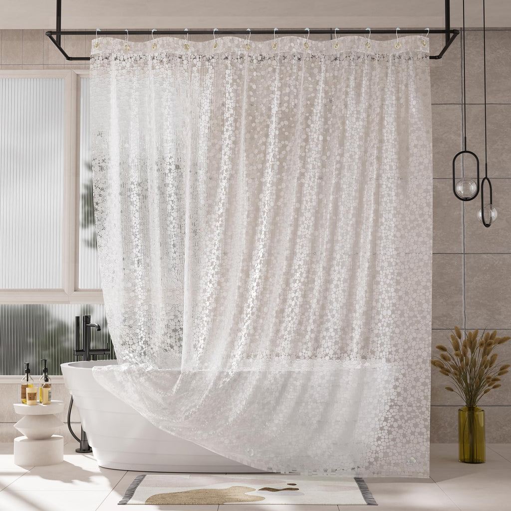 AmazerBath Heavy Shower Curtain Liner, 100% EVA Clear Green Heavy Duty Luxury Soft Shower Curtain and Liner 2-in-1, 72x72 Plastic Weighted Shower Liner, 12 Rustproof Grommets & 3 Heavyweight Stones