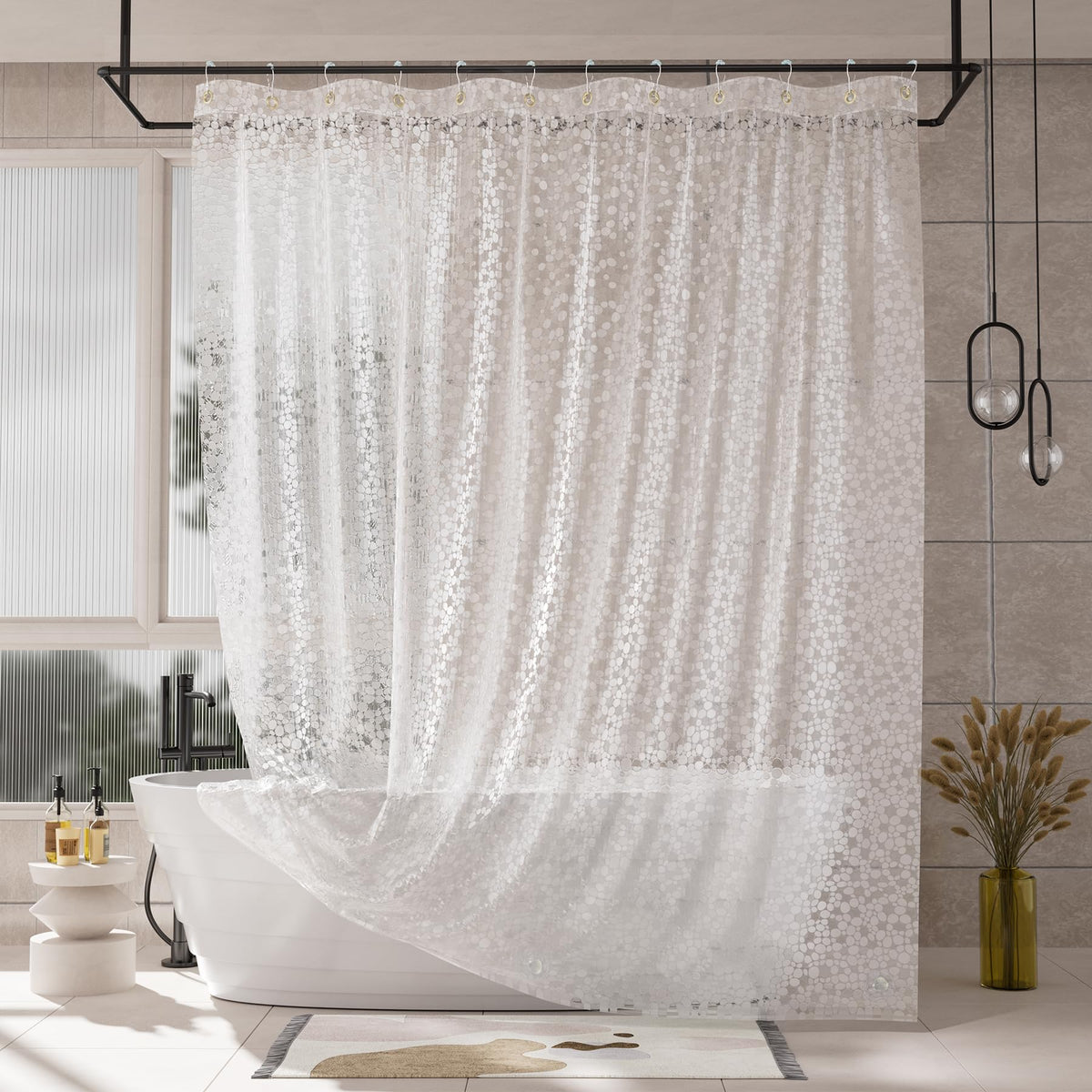 AmazerBath Heavy Shower Curtain Liner, 100% EVA Clear Green Heavy Duty Luxury Soft Shower Curtain and Liner 2-in-1, 72x72 Plastic Weighted Shower Liner, 12 Rustproof Grommets & 3 Heavyweight Stones