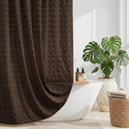 Extra Long Green Boho Shower Curtain Woven Fabric Cute 84 Inch Shower Curtain, 72 x 84 Tufted Pleat Floral Puffs Textured Modern Farmhouse Minimalist Shower Curtain Set with Hooks for Bathroom
