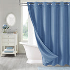 No Hook Weave Fabric Shower Curtain with Snap-in Liner White,72x74
