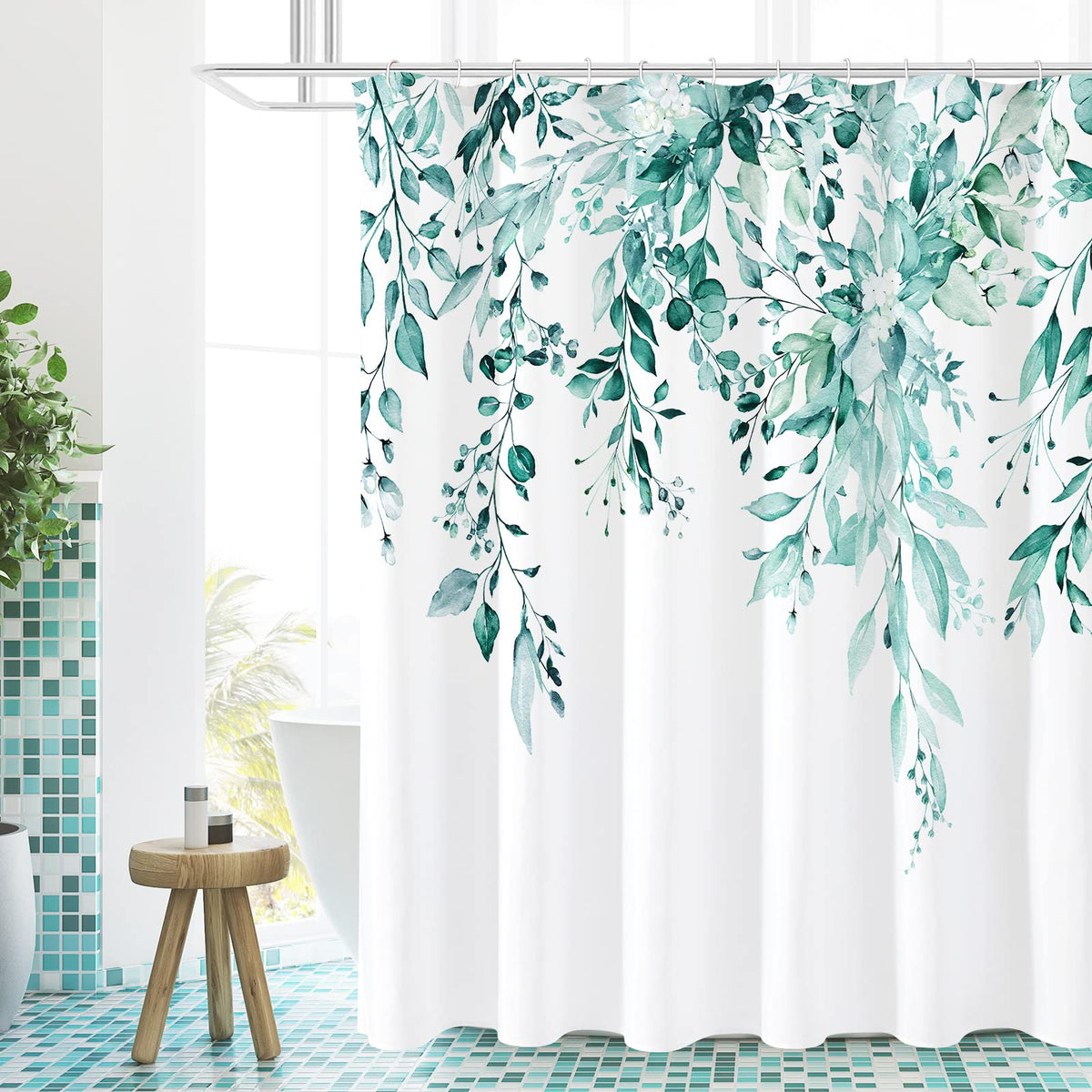 Gibelle Sage Green Eucalyptus Shower Curtain, Floral Print, 72x72