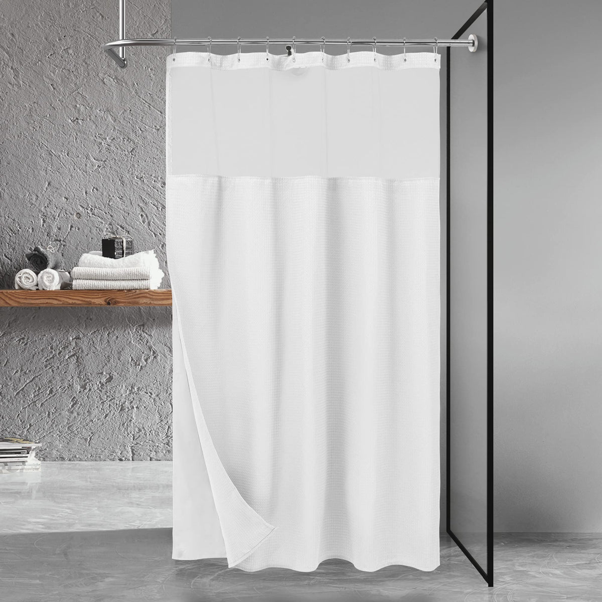 N&Y HOME Stall Waffle Weave Shower Curtain with Snap-in Liner White 36x72