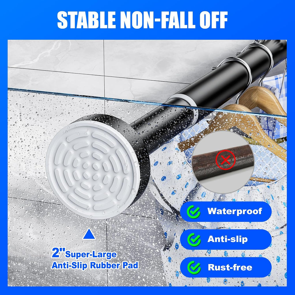 Ausemku Shower Curtain Rod Tension - 32-80 Inch Never Rust Non-Slip Spring Tension Curtain Rod No Drilling Stainless Steel Curtain Rod Use Bathroom Kitchen（Black）
