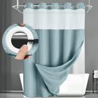 No Hook Shower Curtain with Liner Set Hotel Waffle Curtain White 72W X 75L