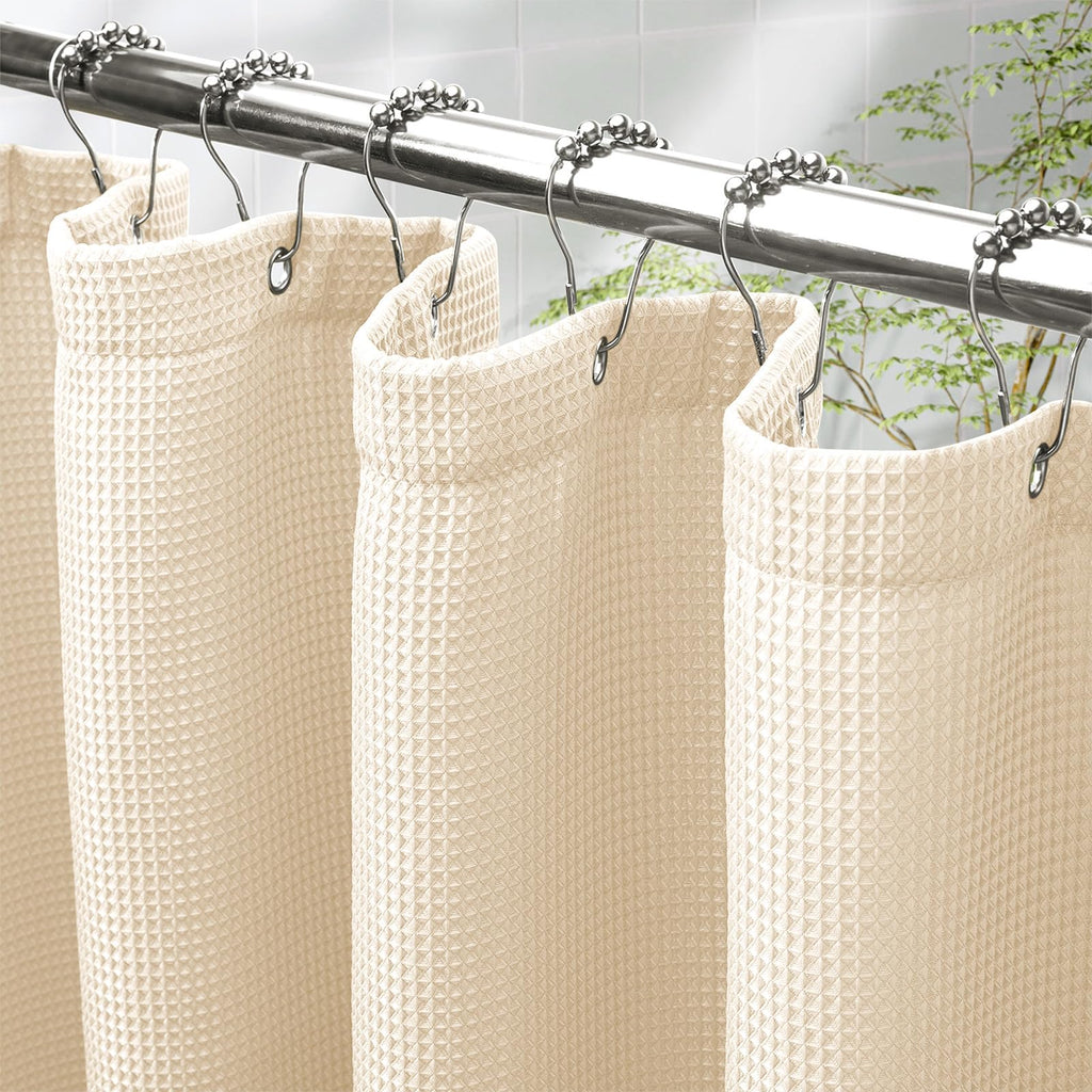 AmazerBath Short Shower Curtain 72x65 Inches, White Shower Curtain Waffle Textured, Heavy Duty 240GSM, Fabric Shower Curtain, Hotel Quality Bathroom Shower Curtains, Thick and Heavy