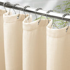 AmazerBath Short Shower Curtain 72x65 Inches, White Shower Curtain Waffle Textured, Heavy Duty 240GSM, Fabric Shower Curtain, Hotel Quality Bathroom Shower Curtains, Thick and Heavy
