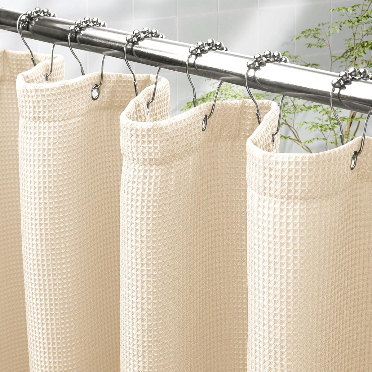 AmazerBath Short Shower Curtain 72x65 Inches, White Shower Curtain Waffle Textured, Heavy Duty 240GSM, Fabric Shower Curtain, Hotel Quality Bathroom Shower Curtains, Thick and Heavy