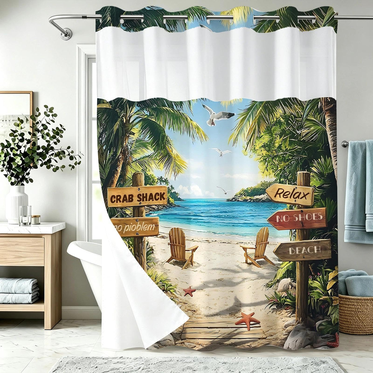 Nautical Green Sea Turtles Beach Theme Fabric Shower Curtain Sets Bathroom Blue Ocean Decor with Grommets and Hooks - 72 x 72 Inch Teal
