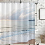 Ocean Beach Coastal Nautical Summer Sunset Shower Curtain for Bathroom 72W*72H Inch Seaside Seacoast Beachy Waves Bathtub Decor Seascape Neutral Cool Waterproof Polyester Fabric Set with 12 Hooks