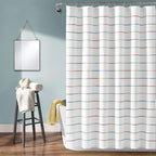 Lush Decor Ombre Stripe Yarn Dyed Cotton Shower Curtain, 72" W x 72" L, Navy & Multi - Fabric Shower Curtains - Striped Bathroom Curtain - Farmhouse & Coastal Decor