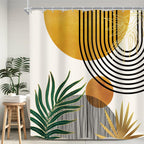 KOMLLEX Mid Century Green Boho Shower Curtain, Abstract Modern Shower Curtains for Bathroom, Plant Botanical Minimalist Leaf Arch Sun Fabric Liner Waterproof Polyester 12 Pack Hooks 60Wx72L Inches