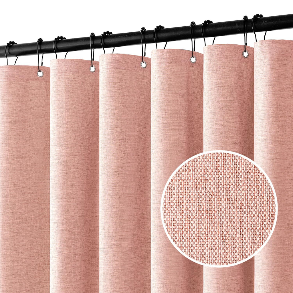 MIULEE 72 x 90 Extra Long Linen Shower Curtain Cream Beige 12 Metal Hooks