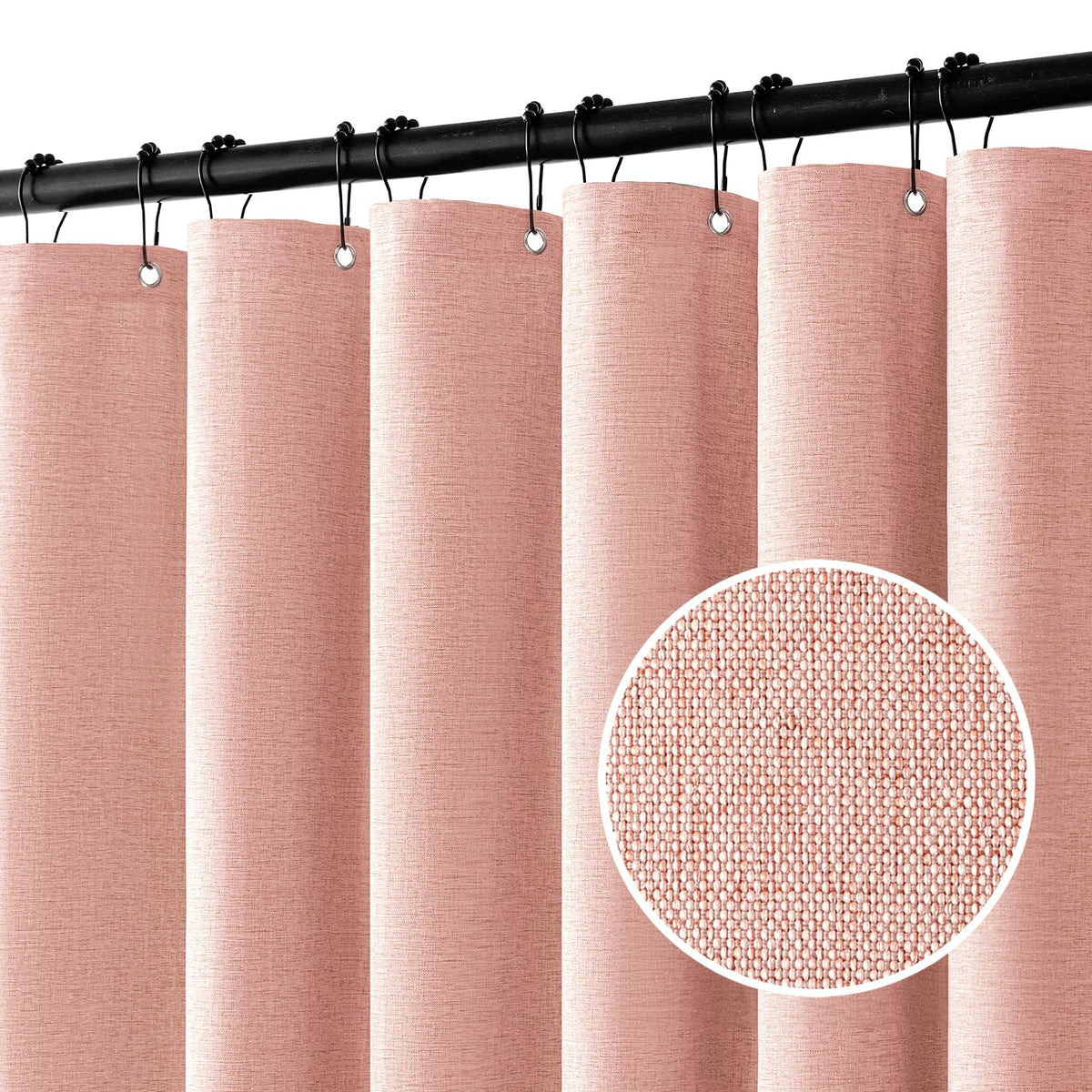 MIULEE 72 x 90 Extra Long Linen Shower Curtain Cream Beige 12 Metal Hooks