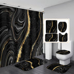 Nkzply 4 Pcs Black Marble Shower Curtain Sets with Rugs Gold Bathroom Set