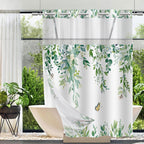 No Hook Shower Curtain and Liner Set, Sage Green Eucalyptus 71x74