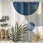 KOMLLEX Mid Century Green Boho Shower Curtain, Abstract Modern Shower Curtains for Bathroom, Plant Botanical Minimalist Leaf Arch Sun Fabric Liner Waterproof Polyester 12 Pack Hooks 60Wx72L Inches