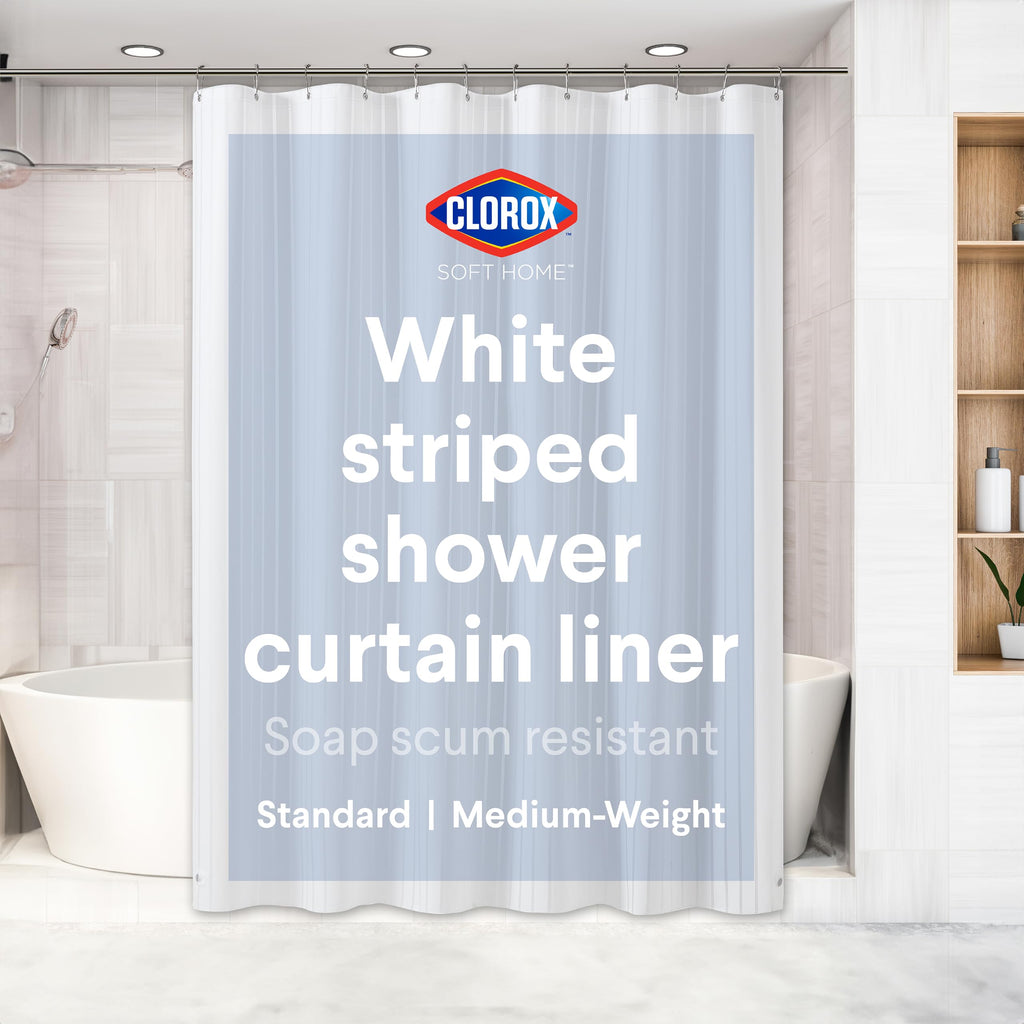 Clorox Shower Curtain Liner & Hooks, Premium Lightweight Flexible Waterproof 4g PEVA for Bathroom with Weighted Magnets, Standard Size 70" x 72", Frosty 1 Pack