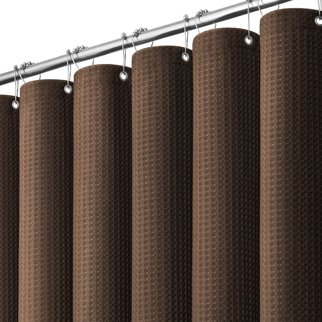Dynamene Waffle Shower Curtain 256 GSM Heavy Duty Fabric 72x72 Beige/Khaki